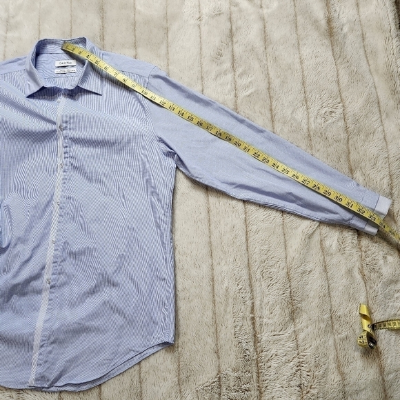 Men's Dress shirt Slim fit Collared Button down blue white Size XL CALVIN KLEIN - Picture 12 of 13